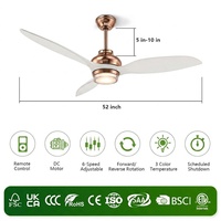 Ventilateur de plafond décoratif à LED de 52 pouces avec pales en ABS, télécommande, contrôle intelligent en option, moteur BLDC silencieux, pour la décoration de la maison