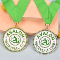Médaille de récompense sportive personnalisée en alliage de zinc émaillé, forme découpée, avec ruban, pour tournoi de football, volley-ball, compétition scolaire