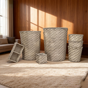 Set di Cesti per Bucato in Rattan PE Intrecciato con Coperchio, per Picnic, Frutta, Verdura, Pane, in Tessuto Plastico - Product Image 1
