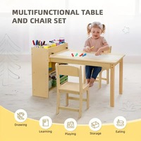 Table à dessin multifonctionnelle pour enfants en bois écologique au design moderne et sécurisé, avec deux chaises, étagère de rangement, rouleau à papier, utilisation en salle de sport