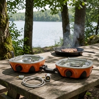 Réchaud de camping pliable avec sac de transport et tuyau, réchaud de camping au propane portable avec allumage et 2 brûleurs réglables