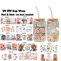 Gobelets UVDTF personnalisés 16oz 20oz 24oz Autocollant de transfert de logo de dessin animé lavable UV DTF verre gobelets pour tasse à café vente en gros