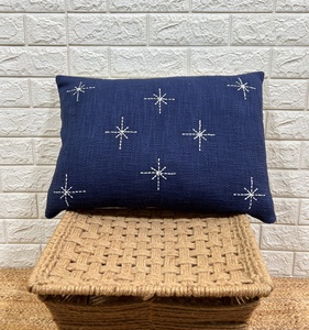 Premium Handcrafted Modern Blue and Kora Star Embroidery 100% Cotton Cushion Cover Sofa Cover Holiday Home Decor - Product Image 1