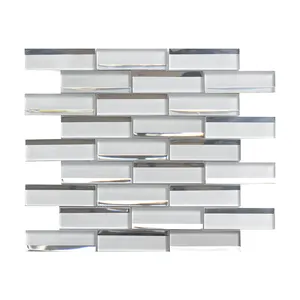 Mảnh Kính Tuyến Tính Tàu Điện Ngầm Mosaic Tường Ngói Nhà Bếp Backsplash Gương Gạch 3d Tinh Thể Màu Trắng Gạch Mosaic Thủy Tinh