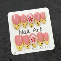 Lot de 10 faux ongles en acrylique faits main de haute qualité, forme amande, avec colle, motifs floraux 3D, vente en gros