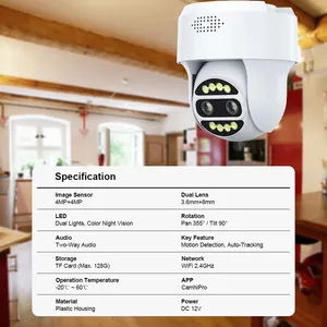 Camhi 360 độ xoay 8MP 4K không dây nhỏ PTZ dome Wifi camera trong nhà với ống kính kép con người tự động theo dõi
