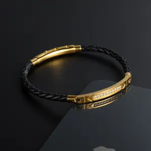 Fashion Fine Jewelry Zircons Couple Bracelets & Bangles Wholesale Chain Stainless Steel Leather Bracelet For Men Homme Custom