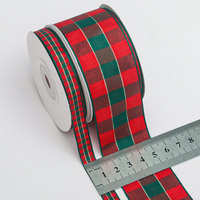 Pita Natal Merah Hijau Motif Kotak-kotak Poliester Pita Tartan DIY untuk Pembungkus Kado, Buket Bunga, Dekorasi Liburan Natal
