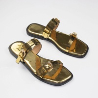 Mules d'été antidérapantes personnalisées de créateur, sandales plates de luxe pour femmes avec boucles métalliques, pantoufles à plateforme pour femmes