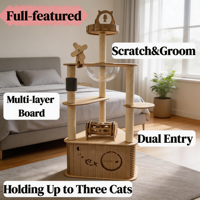 Arbre à chat multi-niveaux 133 cm de haut pour 3 chats, avec capsule spatiale, poteaux en sisal, jouet interactif à roulettes, condo, OEM ODM, logo personnalisé