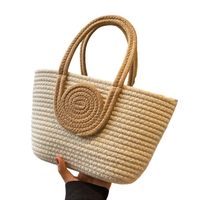Sac à main d'été en coton tricoté à double poignée pour femmes Accessoires de plage Sac de plage en coton pour femmes