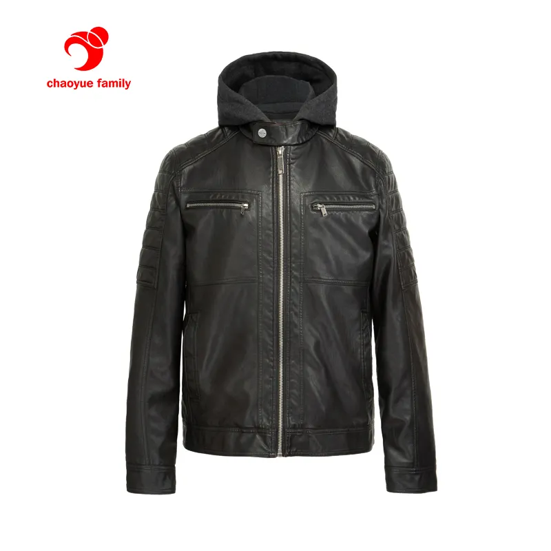 Custom Men Motorcycles Jackets Hooded Windproof Faux PU mens Leather Jacket