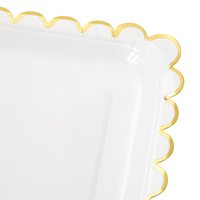 Assiette à papier pour l'élimination Bords carrés festonnés 9 pouces FOIL Square Blanc et Or 350gsm White BoardFDA Approved Party Supplies