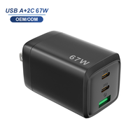 Chargeur mural Super Rapide 67W GaN, bloc secteur US PD67W QC18W Type A+2C, adaptateur de charge rapide multi-ports pour la maison et le bureau