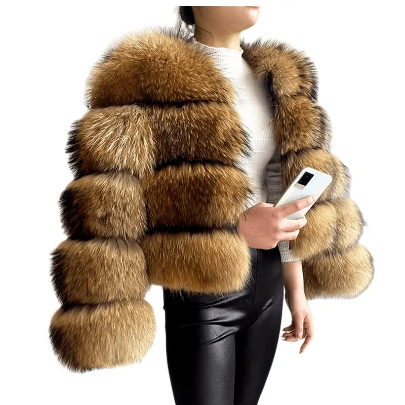 Custom Crop Real Raccoon Fur Jacket Warm Thick Women Fur Winter Coats