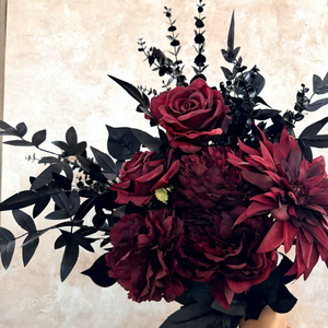 Arreglo Floral Artificial en Tonos Negro y Rojo con Eucalipto, Rosa y Peonía, Decoración para el Hogar, Halloween - Product Image 3