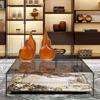 Table basse carrée minimaliste moderne en verre trempé avec accents en acier inoxydable pour meubles de salon à la maison
