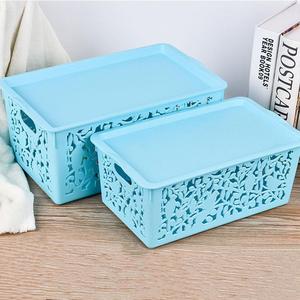 Cesta de almacenamiento de plástico multiusos para cocina y hogar <span class=keywords><strong>con</strong></span> <span class=keywords><strong>tapa</strong></span>, cesta <span class=keywords><strong>organizadora</strong></span> apilable para escritorio de oficina, contenedores de almacenamiento apilables para niños - Product Image 1