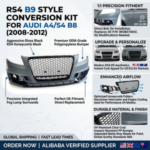 Envío Gratis: Kit de Carrocería Estilo RS4 B9 para Audi <span class=keywords><strong>A4</strong></span> S4 B8 2008-2012, Parachoques Delantero con Rejilla, Actualización Facelift - Product Image 4