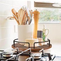 Combohome Wooden Lazy Susan Support de plateau tournant de 12 pouces pour armoire, organisateur de support à épices pour comptoir de cuisine marron