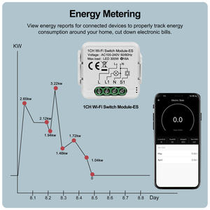 Módulo de Interruptor Inteligente Tuya WiFi 1CH 16A 100-240V con Medición de Energía y Control Bidireccional, Compatible con Alexa y <span class=keywords><strong>Google</strong></span> <span class=keywords><strong>Home</strong></span> - Product Image 2