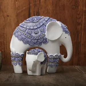 Wholesale 2 Piece Set Elephant Ornaments Art Elephant Statue Home Decor Tabletop Bookshelf Decoration Housewarming Gift