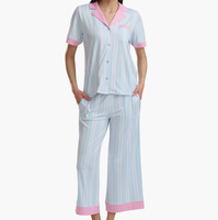 Conjunto de Pijamas de Verano al por Mayor para Mujer, Talla Grande, 2 Piezas, Manga Corta, Traje Informal a Rayas, Ropa de Dormir