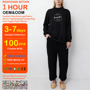 Wholesale Custom Embroidery Jogger Sweatsuit <b>Top</b> And Wide Leg Pants High Quality Women 2 Piece Outfits <b>Mock</b> <b>Neck</b> Sweatshirt Set - Product Image 1