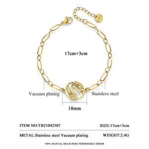 SP-LAM สแตนเลสผู้หญิง316 <span class=keywords><strong>2021</strong></span>ห่วงโซ่การเชื่อมโยงชุบทองแฟชั่นใบรูปร่างสร้อยข้อมืออุปกรณ์เสริม - Product Image 2