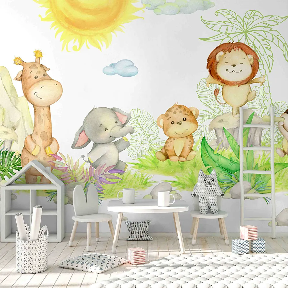 Cartoon Animal World Wall Mural 3D Wallpaper Kids Wallpapers 2021