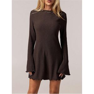 Women's Knitted Mini Dress Crew Neck <b>Bell</b> Sleeve Y2K Bodycon Party Dress Natural Waistline - Product Image 4