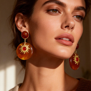 ต่างหูจี้เรซิ่นฝังลายดาวทรงเรขาคณิตชุบทอง 18k สำหรับงานปาร์ตี้แฟชั่น - Product Image 1