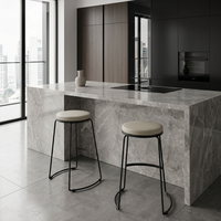 Tabouret de bar de luxe pour îlot de cuisine, chaise de comptoir moderne en acier carbone avec siège rond rembourré pour bar à domicile et café design