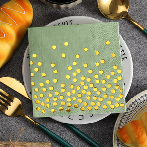 Disposable Party Paper Napkins 250mm Gold Dots Green Decorative For Birthday - Product Image 1
