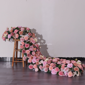 Arreglo de flores artificiales marrón <span class=keywords><strong>rosa</strong></span> para decoración de centro comercial, mesa de boda, flor, tira larga, tren de flores - Product Image 2