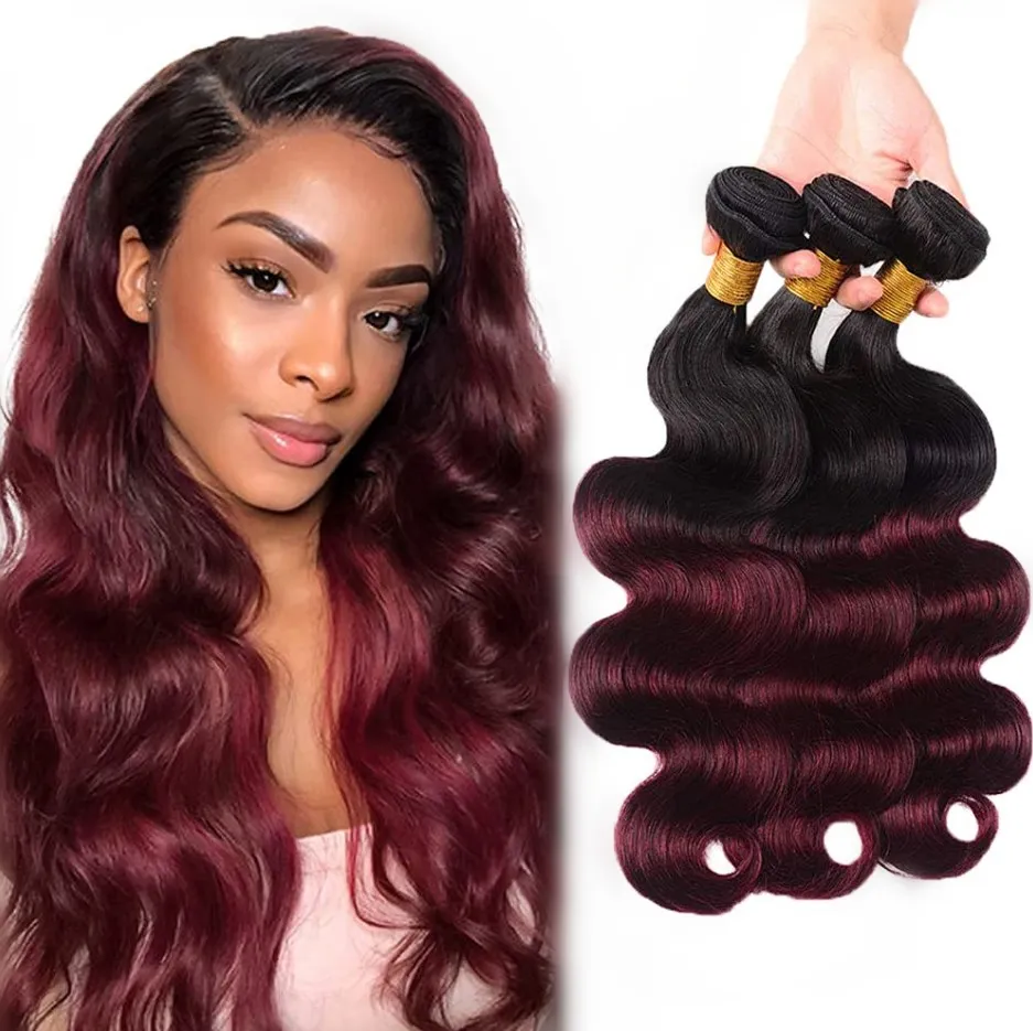 13a Brazilian hair extension long 30 40 inch body wave burgundy red wine 1b 99j black root ombre human hair bundles with closure