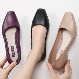 Chaussures de bureau pour femmes à talon épais et bout carré en cuir véritable, confortables, antidérapantes et respirantes - Product Image 2