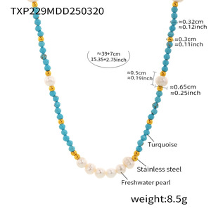 <span class=keywords><strong>Collier</strong></span> en perles d'eau douce naturelles et turquoise pour femmes, ensemble de bracelets faits à la main, bijoux vintage français en gros - Product Image 5