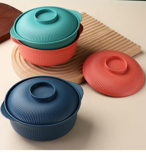 Bol de service multifonction en paille de blé avec couvercle, résistant à la chaleur, avec poignée, pour riz, soupe, et plats épicés - Product Image 5