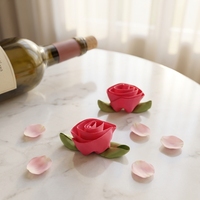 Rose en ruban de satin faite à la main de luxe avec feuilles vertes pour bouteille cosmétique, bricolage, couture, applique, décoration de mariage