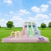 Toboggan aquatique gonflable double en PVC couleur pastel Macaron avec piscine à balles, combo château gonflable et toboggan pour enfants, idéal pour la location commerciale en extérieur
