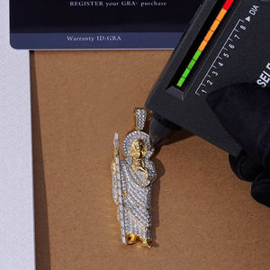 Emas Padat asli 925 perak murni es Vvs Moissanite berlian Cz Jude <span class=keywords><strong>14K</strong></span> San Judas Tadeo perhiasan liontin - Product Image 1