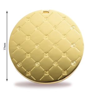 Double Side Debossed Logo Gold Color Compact Pocket <b>Mirror</b> With Green PU Pouch - Product Image 1