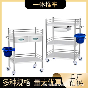 Carrito Médico de Acero Inoxidable de Tres Niveles, 80x48x86 cm, con Cubeta, para Uso Hospitalario y Clínico, en Promoción - Product Image 5