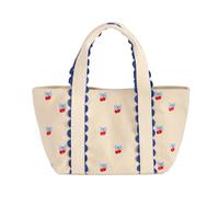 Sac fourre-tout compact en toile pour femme avec logo personnalisé, fermeture magnétique et motif brodé