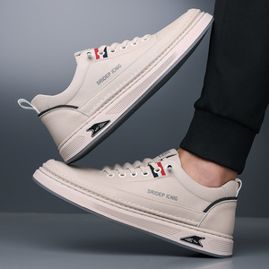 รองเท้าผ้าใบหนังสีขาวลำลองสำหรับผู้ชาย ส้นเตี้ย พื้นยางระบายอากาศ สไตล์สบายๆ สำหรับเดิน - Product Image 3