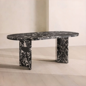 Table de salle à manger ovale en ardoise de style Wabi-sabi au design moderne, table en marbre naturel pour salon, cuisine intérieure, table noire - Product Image 1