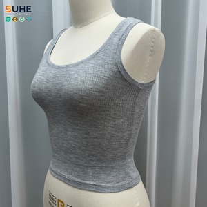 SUHE 91 Modal 9 Spandex Débardeur gris en tricot pour femme, col rond, coupe ajustée, style minimaliste, couleur unie, tissu respirant - Product Image 5