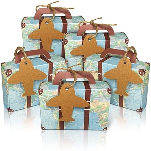 Wholesale Custom Printed Gift Box Vintage Kraft Paper Box Rustic Jewelry Small World Map Mini Suitcase Gift Packing Boxes