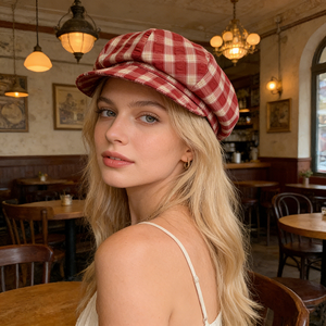 Nouveau Béret en jean à carreaux pour femme, Automne/Hiver, Décontracté, Respirant, Effet amincissant, Chapeau nuage artistique octogonal style newsboy peintre - Product Image 3